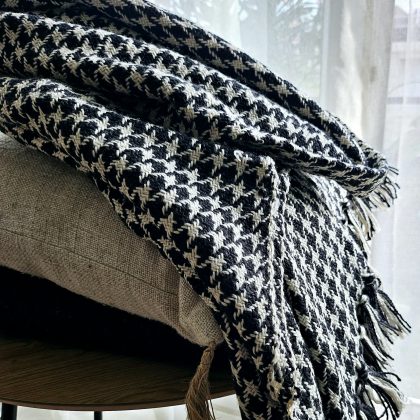 Plaid en fibres recyclées KING - PIED DE POULE
