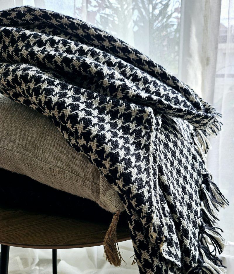Plaid en fibres recyclées KING - PIED DE POULE