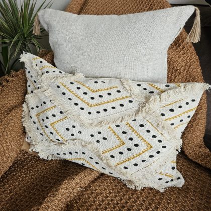Housse de coussin à franges en coton JENGUI - ECRU