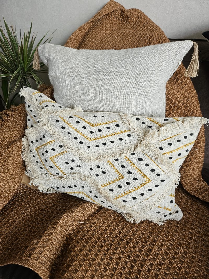 Housse de coussin à franges en coton JENGUI - ECRU
