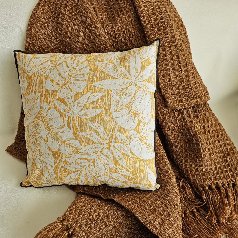 Coussin carré imprimé LEAF - MOUTARDE – Image 6
