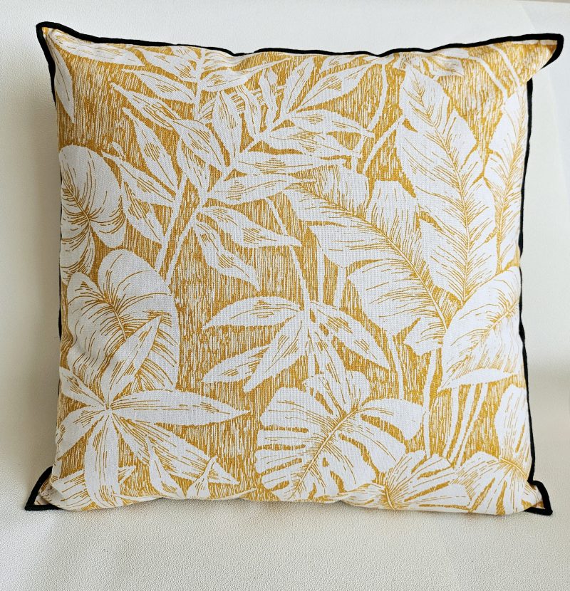 Coussin carré imprimé LEAF - MOUTARDE